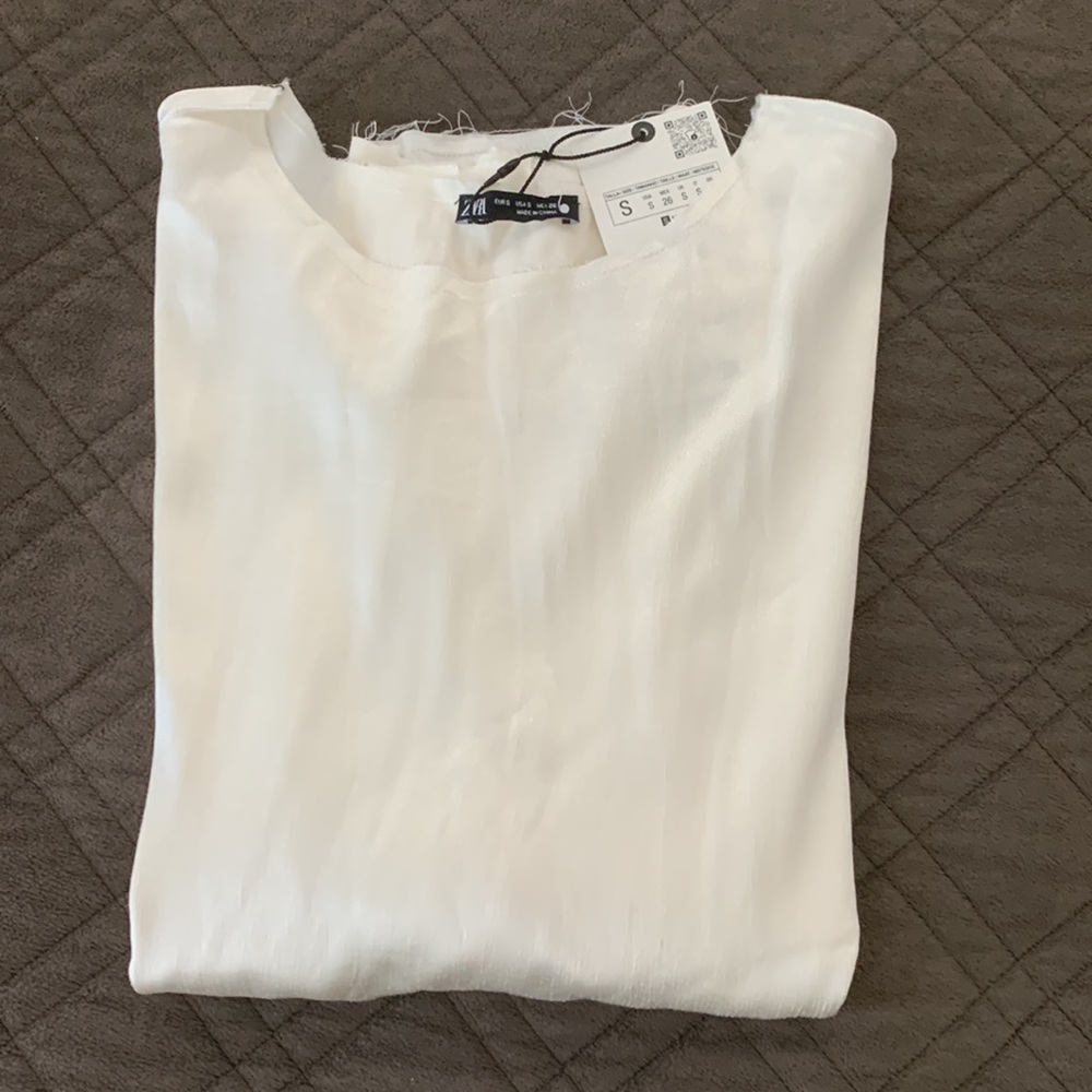 Zara NWT Satin Effect Topstitched Top - Picture 12 of 17